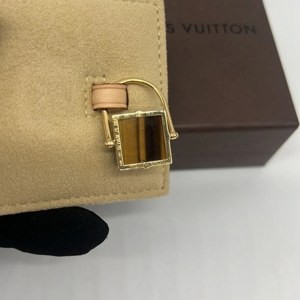 Louis Vuitton NWB Vintage 18K Yellow Gold Tiger Eye Padlock Shaped Pendant - Picture 6 of 16